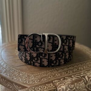 Dior Black and Silver Monogram Belt